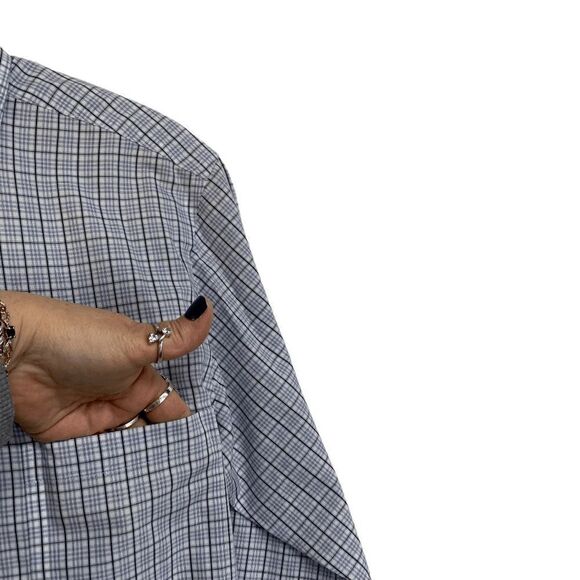 Brooks Brothers Mens size neck 15  Small Blue white plaid button up shirt - Picture 7 of 11